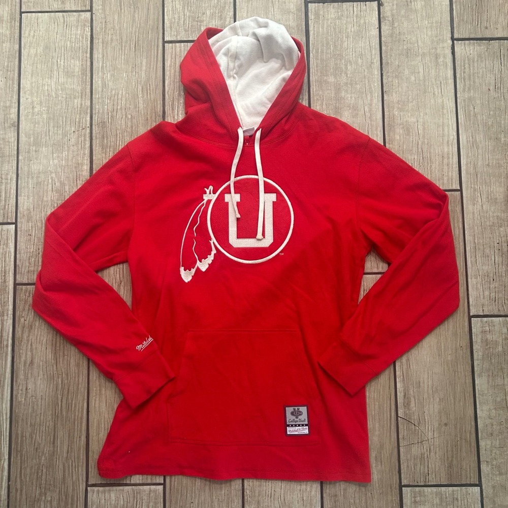 Mitchell & Ness Utah Utes College Vault Waffle Knit Hoodie Mens Large Red
